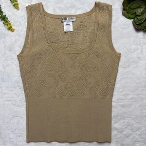 Adam Jones Paris Y2K Stretch Knit Sleeveless Jacquard Shell Top in Gold Tan